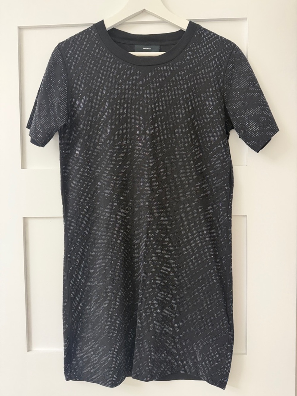 Diesel Black Mini Dress with Subtle Dot Pattern